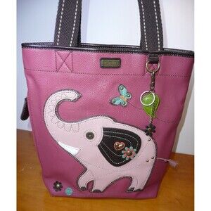 Elephant Chala Tote Handbag Purse Shoulder Bag Pink Brown Flowers Butterfly